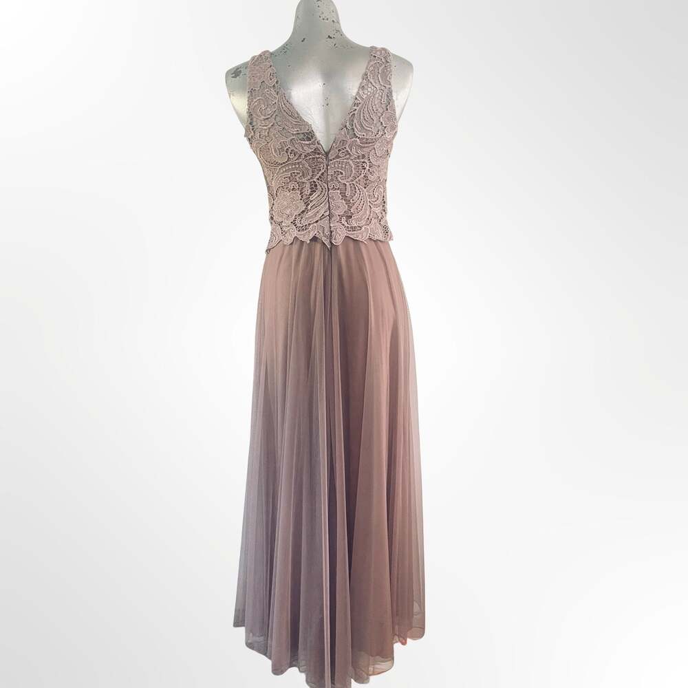 Eureka Fashion 7025 Dusty Rose Embroidered Lace Bodice Chiffon A-line Gown - Picture 4 of 6